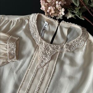 Vintage Paul Alexander Silk Beaded Top in Buttercream